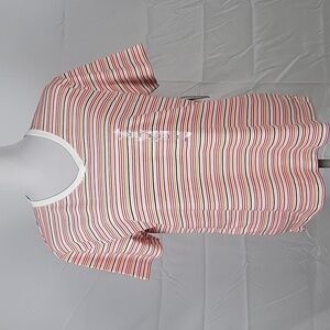 Kim Rogers Size M Multi Color Stripe V Neck Short Sleeve T Shirt, NEW with Tags